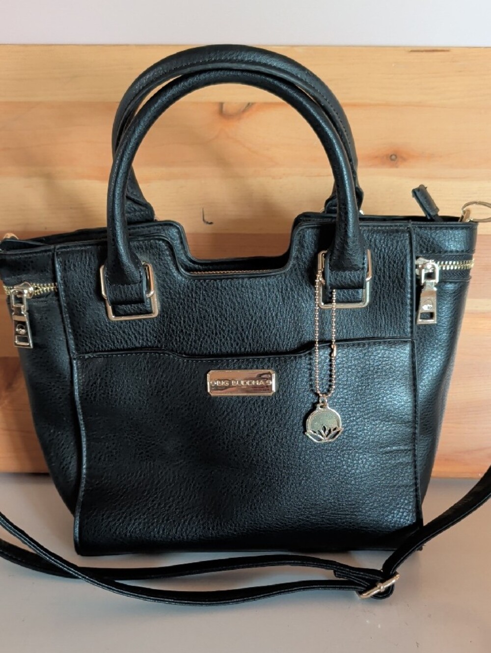 Big Buddha, Chic Black Women's Satchel Handbag with Gold Hardware. - Picture 2 of 12